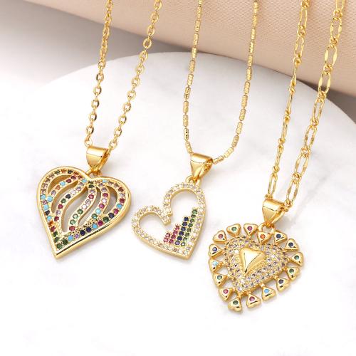 Cubic Zircon Micro Pave Brass Necklace gold color plated fashion jewelry & micro pave cubic zirconia golden nickel lead & cadmium free Sold By PC