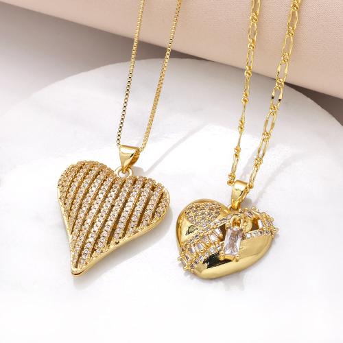 Cubic Zircon Micro Pave Brass Necklace gold color plated fashion jewelry & micro pave cubic zirconia golden nickel lead & cadmium free Sold By PC