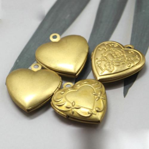 Ottone Ciondoli Locket, Cuore, placcato, DIY & stili diversi per la scelta, colore originale, 19mm, Venduto da PC