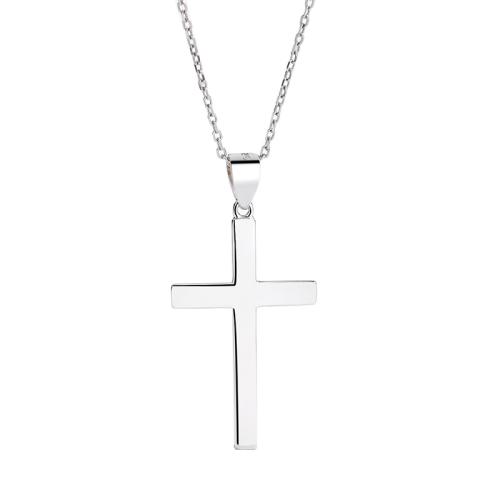 Colliers en argent sterling, argent sterling 925, croix, pour femme, couleur platine, Longueur Environ 41-50 cm, Vendu par PC