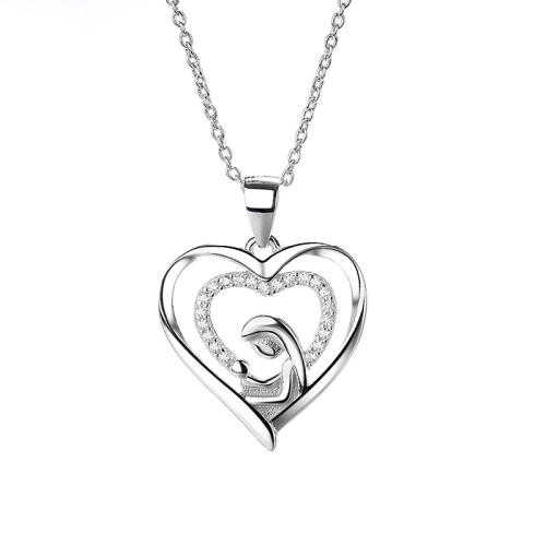 Circón cúbico micr3ofono pavimenta collar de plata esterlina, plata de ley 925, Corazón, micro arcilla de zirconia cúbica & para mujer, color de platina, longitud aproximado 41-50 cm, Vendido por UD