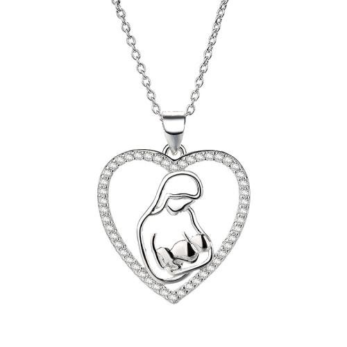 Cubic Zircon Micro Pave 925 Sterling Silver Necklace Heart micro pave cubic zirconia & for woman platinum color Length Approx 41-50 cm Sold By PC