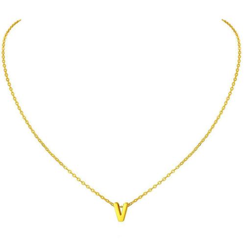 Collier de bijoux en acier inoxydable, avec Acier titane, Placage, lettres sont de A à Z & styles différents pour le choix & pour femme, doré, Longueur Environ 51-60 cm, Vendu par PC