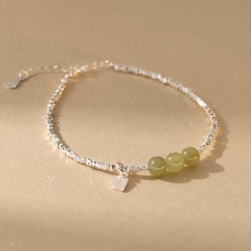 925 Sterling Silver Bracelet, le Hetian Jade, le 1.6inch slabhra extender, jewelry faisin & do bhean, Fad Thart 6.5 Inse, Díolta De réir PC