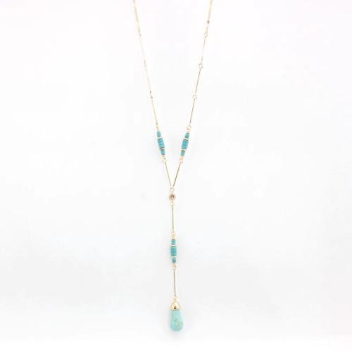 Collier en alliage de zinc Pull, avec turquoise, bijoux de mode & pour femme, Longueur Environ 62 cm, Vendu par PC