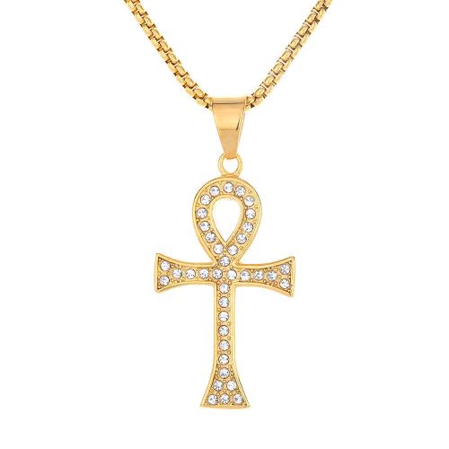 Pendants Cruach Cross dhosmálta, 316 Cruach dhosmálta, jewelry faisin & unisex & le rhinestone, órga, 28x50mm, Díolta De réir PC