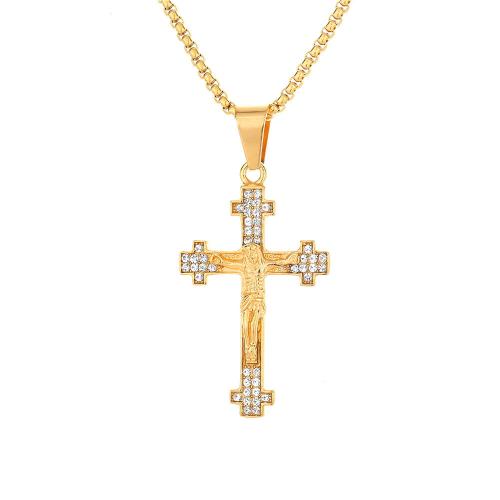 Roestvrij staal Cross Hangers, 316 Roestvrij staal, Oversteken, uniseks & verschillende stijlen voor de keuze & met strass, gouden, 31x52mm, Verkocht door PC