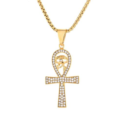 Pendants Cruach Cross dhosmálta, 316 Cruach dhosmálta, jewelry faisin & unisex & le rhinestone, órga, 26x49mm, Díolta De réir PC