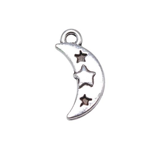 Zinc alliage Moon pendentifs, alliage de zinc, lune, Plaqué de couleur d'argent, DIY, 19x9mm, Vendu par PC