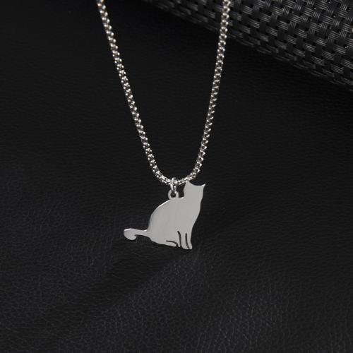 Stainless Steel Sweater Chain Necklace 304 Stainless Steel Cat silver color plated for woman Length 60 cm Sold By PC