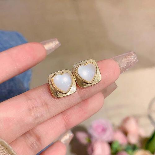 Pendientes de Perno de Aleación de Zinc, con Ojo de gato, chapado en color dorado, Joyería, dorado, libre de níquel, plomo & cadmio, 11x11mm, Vendido por Par