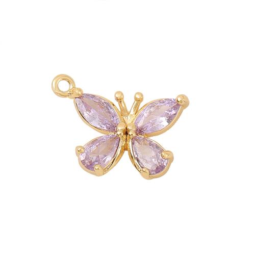 Cubic Zirconia Micro Pave Brass Pendant Butterfly real gold plated DIY & micro pave cubic zirconia Sold By PC