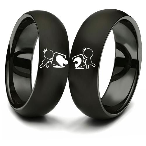 Couple Finger Rings 304 Stainless Steel Vacuum Ion Plating Unisex  black Sold By PC