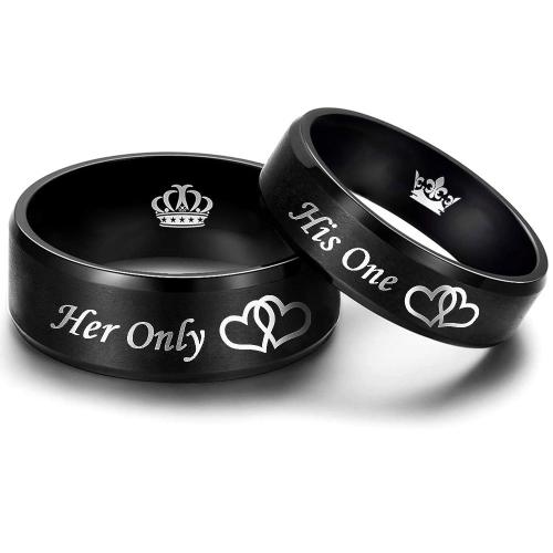 Couple Finger Rings 304 Stainless Steel Vacuum Ion Plating Unisex  black Sold By Pair