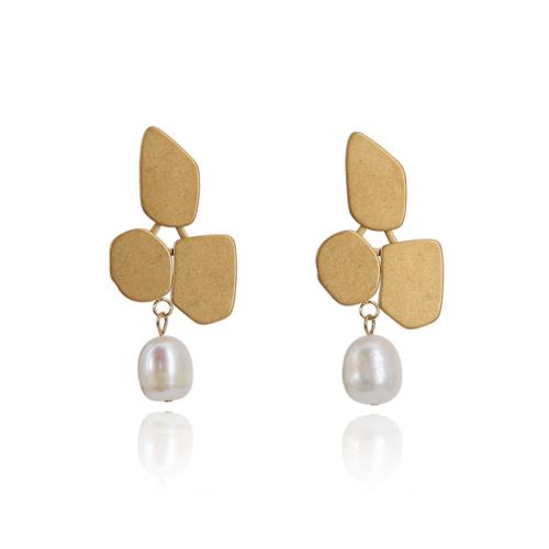 Titanium Steel  Earring with Plastic Pearl plated for woman golden Sold By Pair