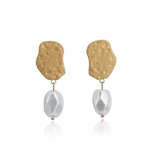 Titanium Steel  Earring with Plastic Pearl plated for woman golden Sold By Pair