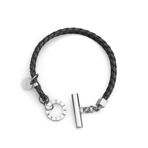 Bracelet d'acier titane, avec cordon en cuir, unisexe, plus de couleurs à choisir, Longueur 18 cm, Vendu par PC