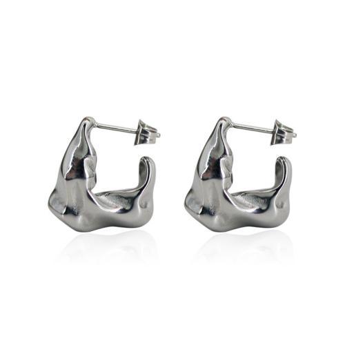 Titanium Aço Brinco, Partículas de aço, polido, para mulher, prateado, 17.50x19x10mm, vendido por par