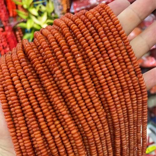 Grânulos corais naturais, Coral natural, Rondelle, vermelho alaranjado, 3x5mm, Buraco:Aprox 0.5mm, comprimento Aprox 13 inchaltura, Aprox 10vertentespraia/Lot, Aprox 115PCs/Strand, vendido por Lot