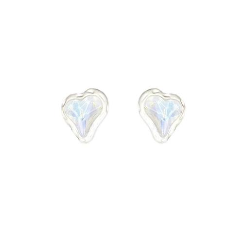 Zinklegering oorknoppen, Zinc Alloy, met Glas, Hart, mode sieraden & voor vrouw, meer kleuren voor de keuze, 12x11mm, Verkocht door pair