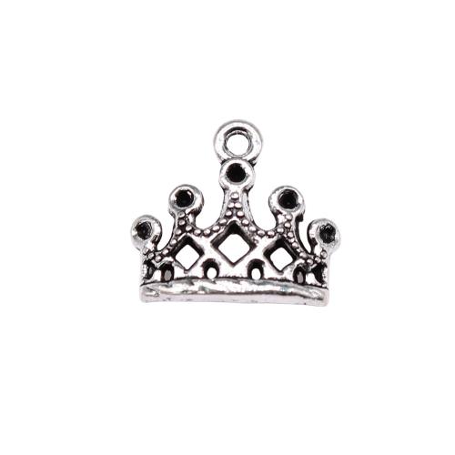 Sinc Alloy Crown Pendants, Corónach, dath airgid antique plátáilte, DIY, 13x11mm, Díolta De réir PC