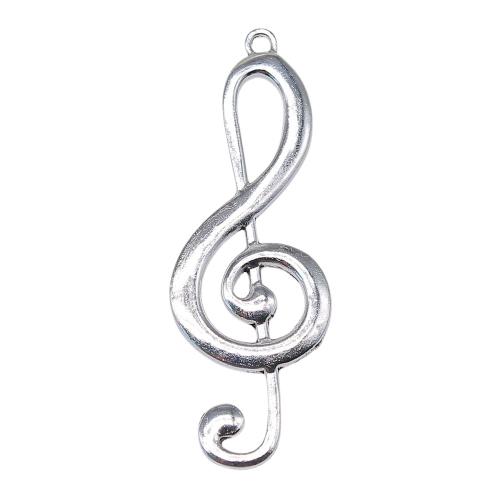 Pendentifs en alliage de zinc, note de musique, Plaqué de couleur d'argent, DIY, 61x22mm, Vendu par PC