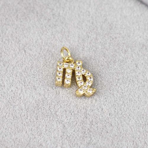 Befestigter Zirkonia Messing Anhänger, goldfarben plattiert, DIY & verschiedene Stile für Wahl & Micro pave Zirkonia, keine, frei von Nickel, Blei & Kadmium, 10x7.20x2mm, verkauft von PC