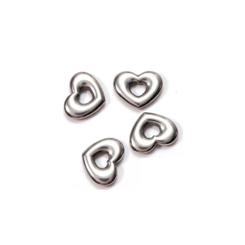 Edelstahl -Herz-Anhänger, 304 Edelstahl, silberfarben plattiert, DIY, 14x12mm, Bohrung:ca. 0.44mm, 4PCs/Tasche, verkauft von Tasche