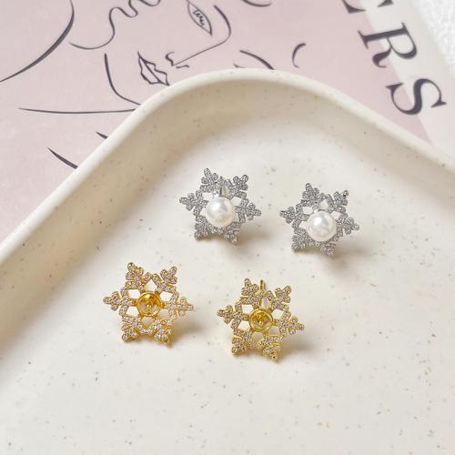 Affissi per orecchino in ottone , Fiocco di Neve, placcato, DIY & Micro spianare cubic zirconia, nessuno, assenza di nichel,piombo&cadmio, 15x17mm, Venduto da coppia