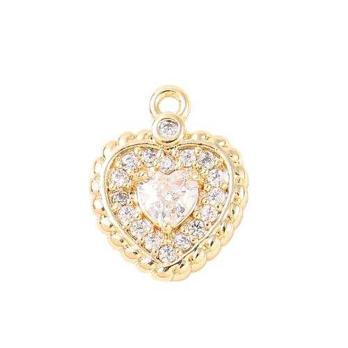 Cubic Zirconia Micro Pave Brass Pendant Heart real gold plated DIY & micro pave cubic zirconia Sold By PC