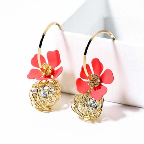 Lo zinco in lega Stud Earring, lega in zinco, placcato color oro, gioielli di moda & Micro spianare cubic zirconia & per la donna, rosso, 43x16mm, Venduto da coppia