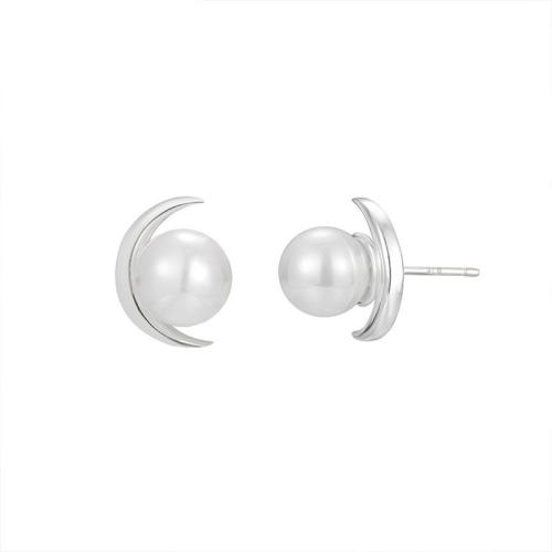 925 sterling silver Stud Earring, med Shell Pearl, mode smycken & för kvinna, 8.20x12.90mm, Säljs av Par