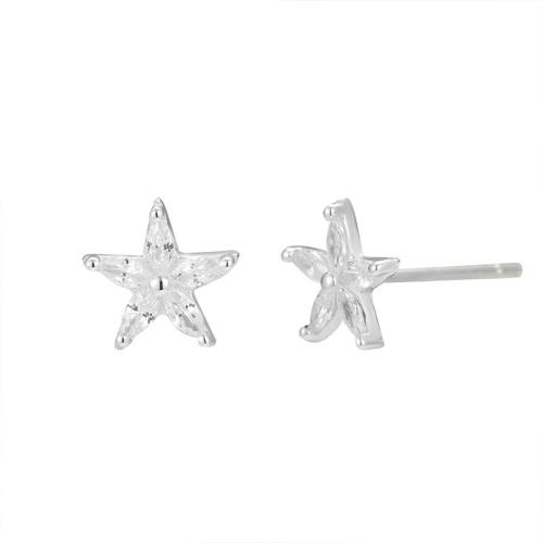 925 Sterling Silver Graí Earring, Star, jewelry faisin & micrea réiteach zirconia ciúbach & do bhean, 7.60x7.60mm, Díolta De réir Péire