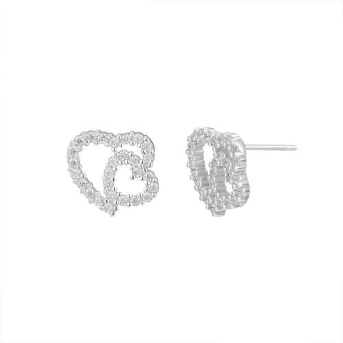 925 sterling silver Stud Earring, Hjärta, mode smycken & micro bana cubic zirconia & för kvinna, 11x10.90mm, Säljs av Par