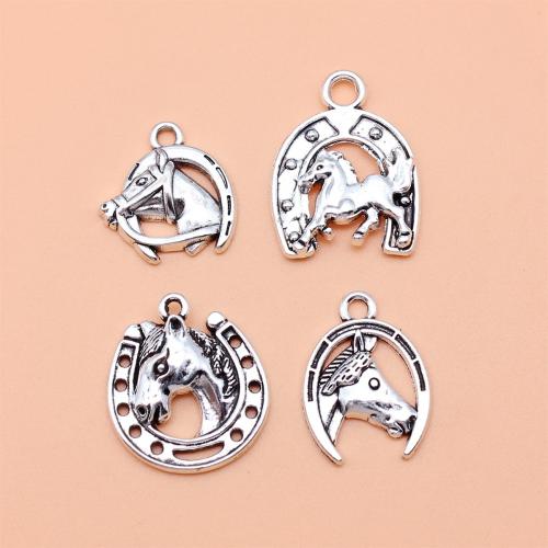 Colgantes Animales de Aleación de Zinc, Caballo, chapado en color de plata antigua, Bricolaje, 4PCs/Set, Vendido por Set