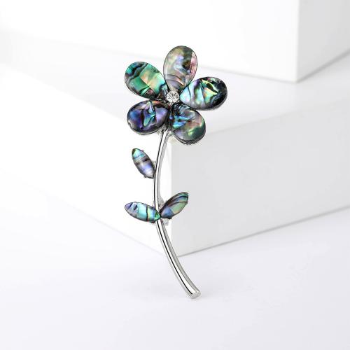 Zinc Alloy Brocher, med Abalone Shell, Flower, sølvfarvet forgyldt, for kvinde, nikkel, bly & cadmium fri, 24x59mm, Solgt af PC