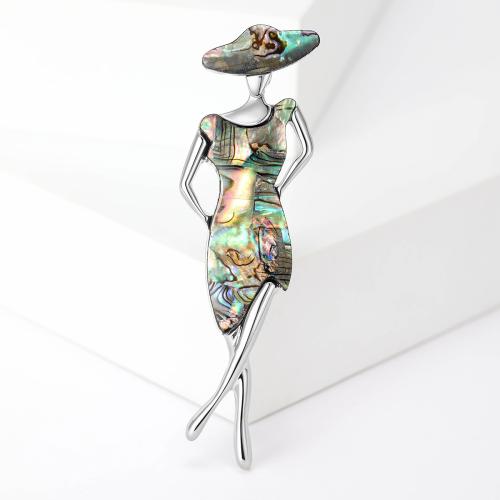 Zinklegering broches, Zinc Alloy, met Abalone Schelp, silver plated, voor vrouw, nikkel, lood en cadmium vrij, 26x79mm, Verkocht door PC