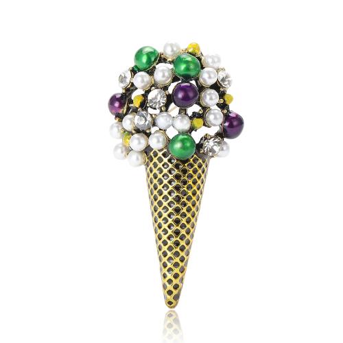 Zinklegering broches, Zinc Alloy, met Plastic Pearl, Ice Cream, plated, voor vrouw & met strass, meer kleuren voor de keuze, nikkel, lood en cadmium vrij, 26x51mm, Verkocht door PC