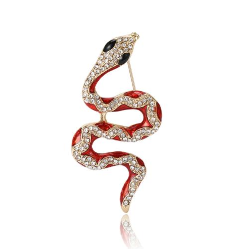 Zinc Alloy Brocher, Snake, guldfarve belagt, for kvinde & emalje & med rhinestone, flere farver til valg, nikkel, bly & cadmium fri, 27x50mm, Solgt af PC