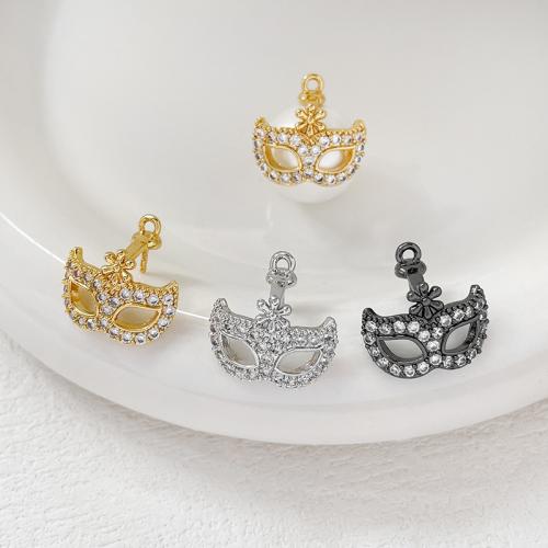 Messing oogpinnen, Maskeren, plated, DIY & micro pave zirconia, meer kleuren voor de keuze, nikkel, lood en cadmium vrij, 17x13mm, Verkocht door PC