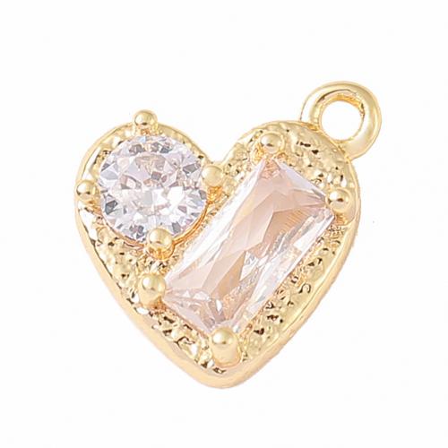 Cubic Zirconia Micro Pave Brass Pendant Heart real gold plated DIY & micro pave cubic zirconia Sold By PC