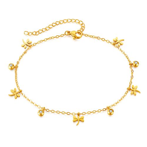 Anklet de acero inoxidable, acero inoxidable 304, micro arcilla de zirconia cúbica & para mujer, dorado, Vendido por UD