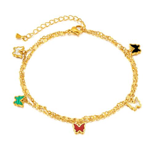 Roestvrijstalen Anklet, 304 roestvrij staal, met Malachiet, voor vrouw & glazuur, gouden, Verkocht door PC