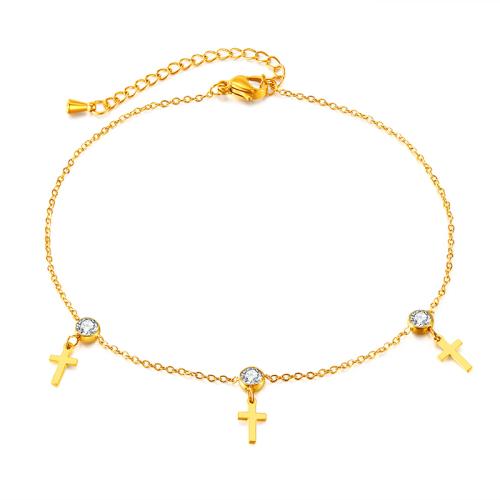 Roestvrijstalen Anklet, 304 roestvrij staal, micro pave zirconia & voor vrouw, gouden, Verkocht door PC