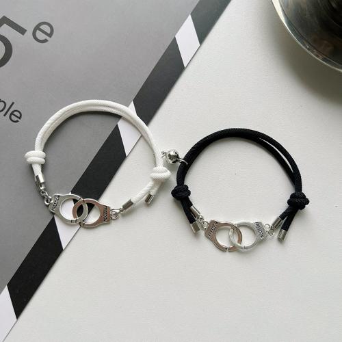 Lánúin Bracelet agus Bangle, Sinc Alloy, le Corda Milan, lámhdhéanta, 2 phíosa & unisex, bán agus dubh, Fad 16 cm, 12seiteanna/Lot, Díolta De réir Lot