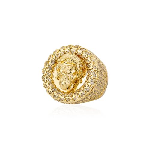 laiton bague, caractère, Placage de couleur d'or, normes différentes pour le choix & pavé de micro zircon & pour homme, Taille:9-11, Vendu par PC