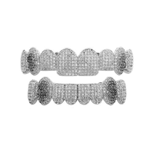 Brass Hip Hop Teeth Grillz plated Unisex & micro pave cubic zirconia Sold By PC