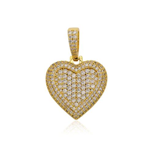 Messing Pendel, Heart, forgyldt, du kan DIY & Micro Pave cubic zirconia, flere farver til valg, 27x41mm, Solgt af PC