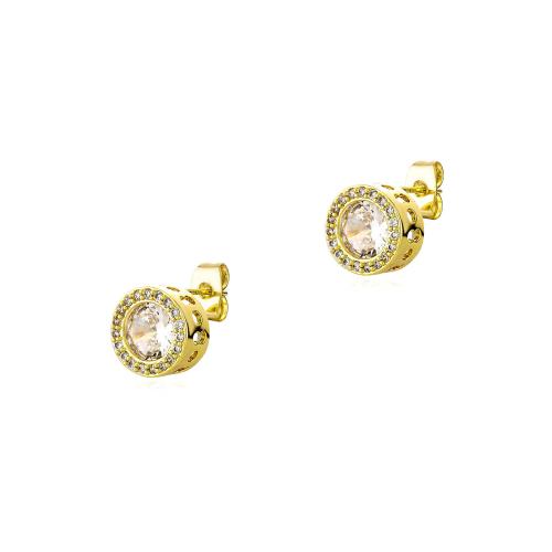 Mässing Stud Earring, Rund, guldfärg pläterade, Unisex & micro bana cubic zirconia, 10x10mm, Säljs av Par