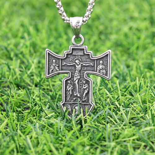 304 Stainless Steel Necklace Cross vintage & for man original color Length Approx 23.6 Inch Sold By PC